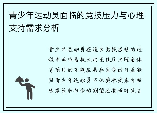 青少年运动员面临的竞技压力与心理支持需求分析